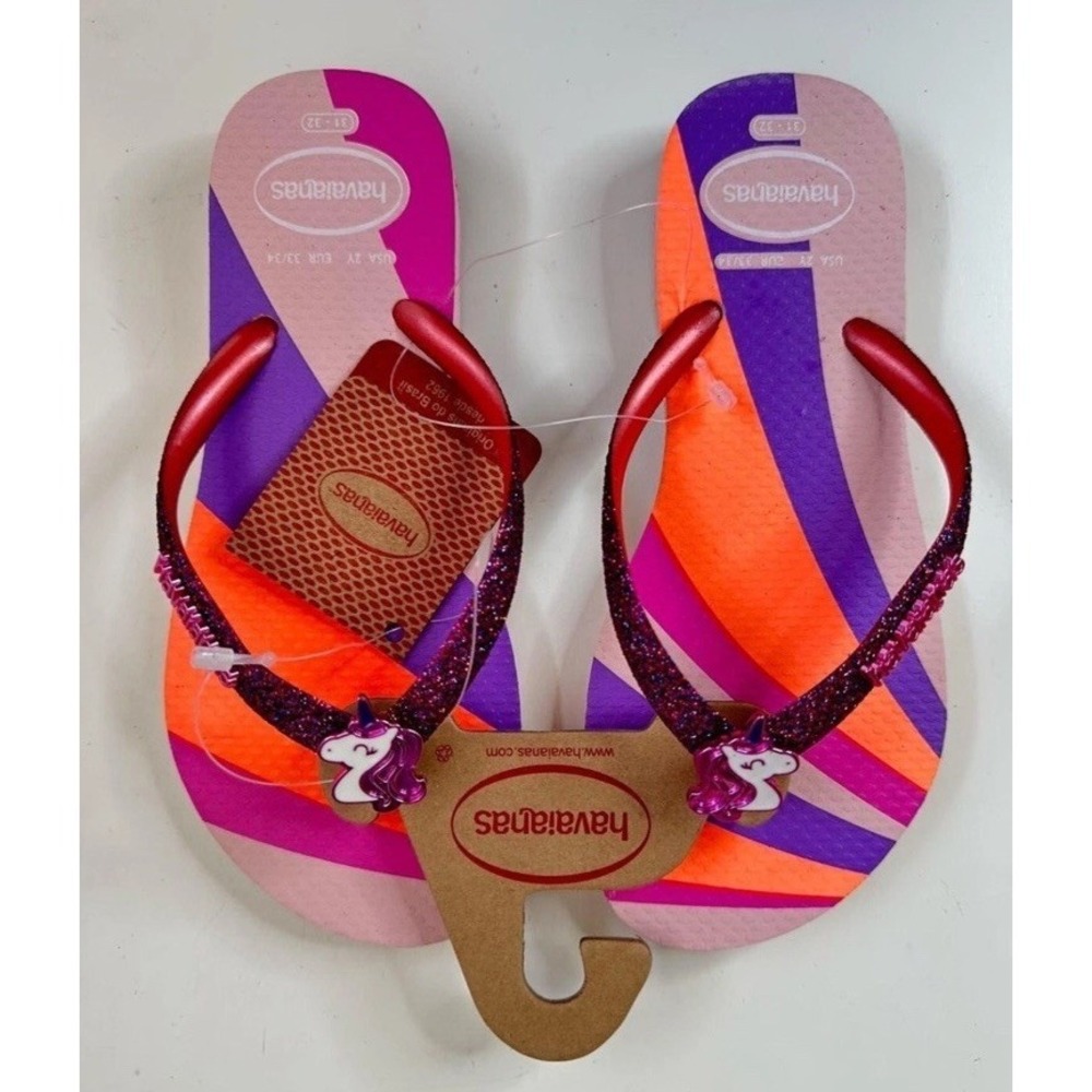 Havaianas Slim Glitter Unicorn Kids Flip Flops / Candy Pink / Girls Size 3-4Y